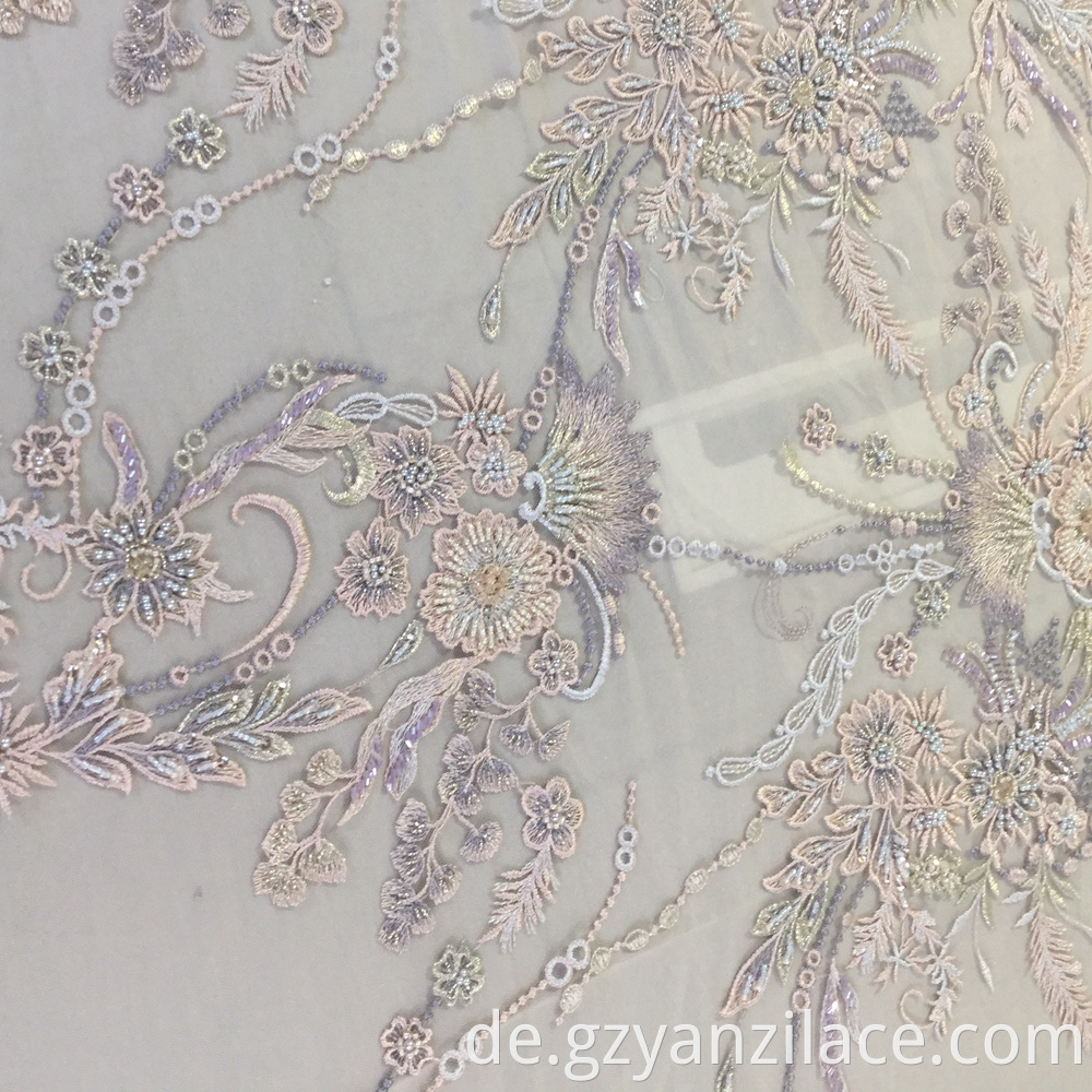 Light Color Handwork Beaded Bridal Dress Fabric